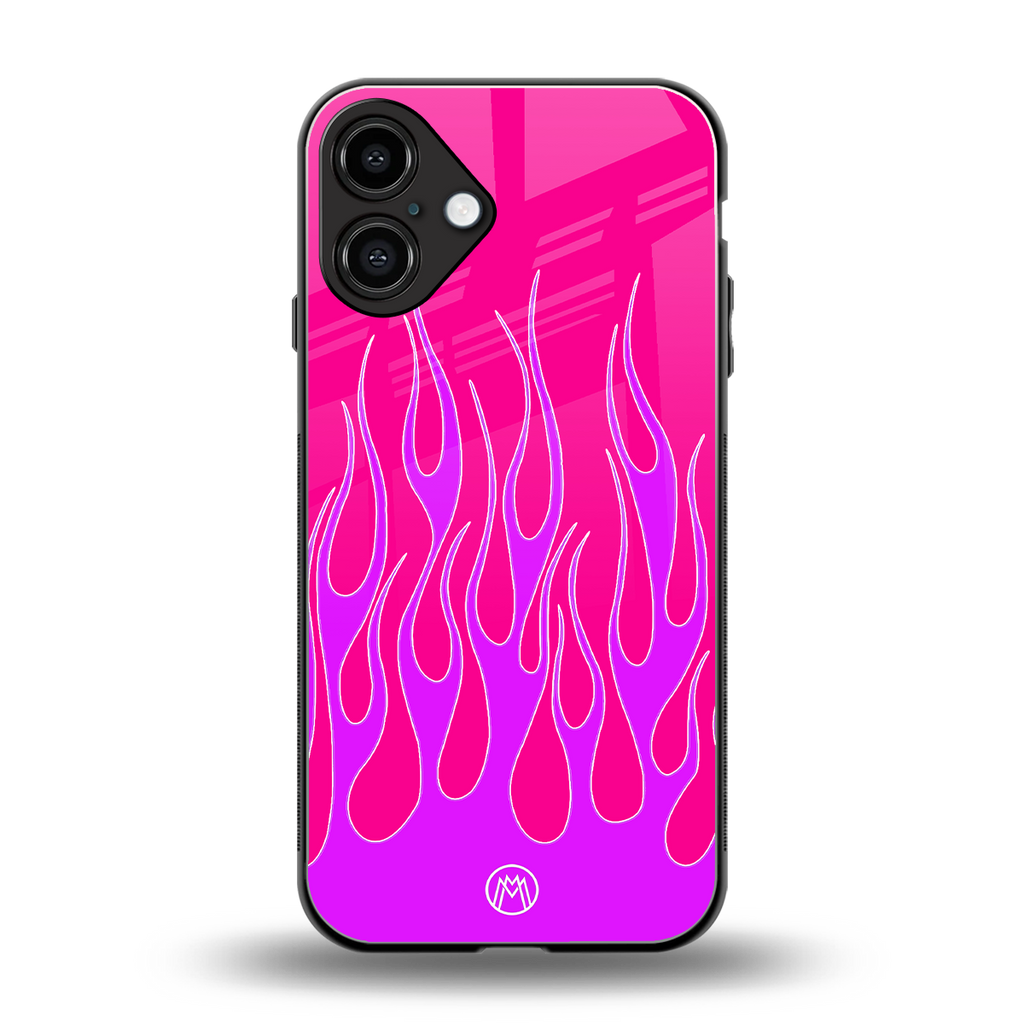 y2k hot pink flames back phone cover | glass case for iphone 16 plus