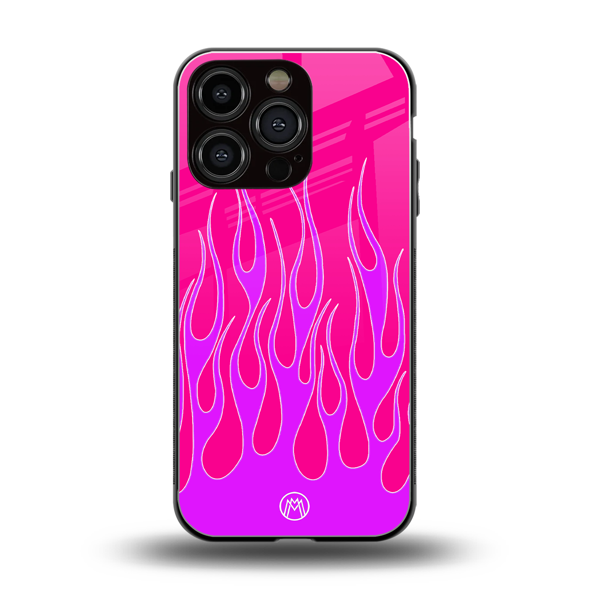 y2k hot pink flames back phone cover | glass case for iphone 16 pro