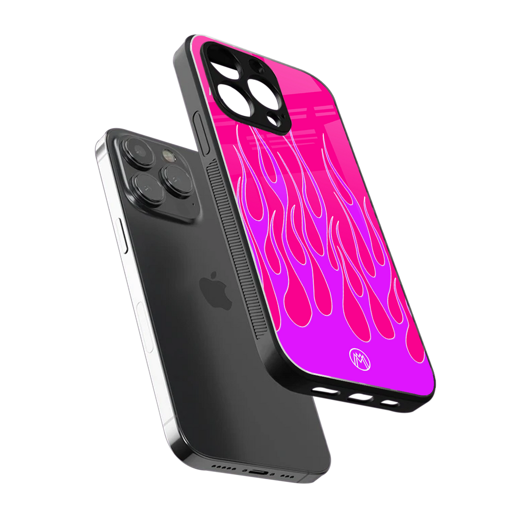 y2k hot pink flames back phone cover | glass case for iphone 16 pro