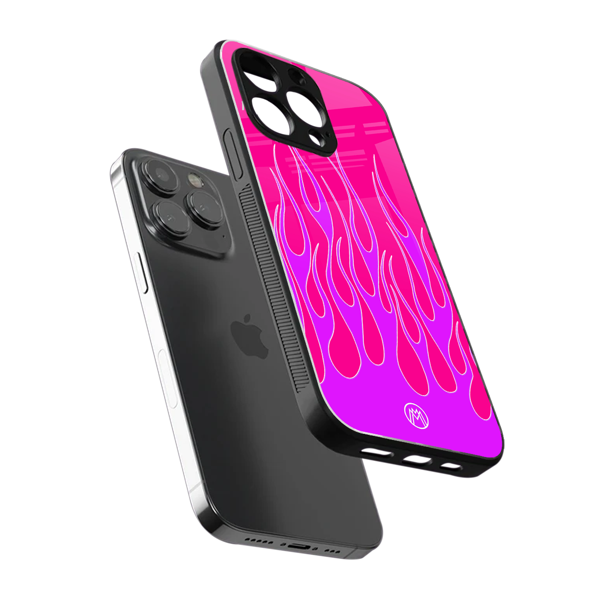 y2k hot pink flames back phone cover | glass case for iphone 16 pro