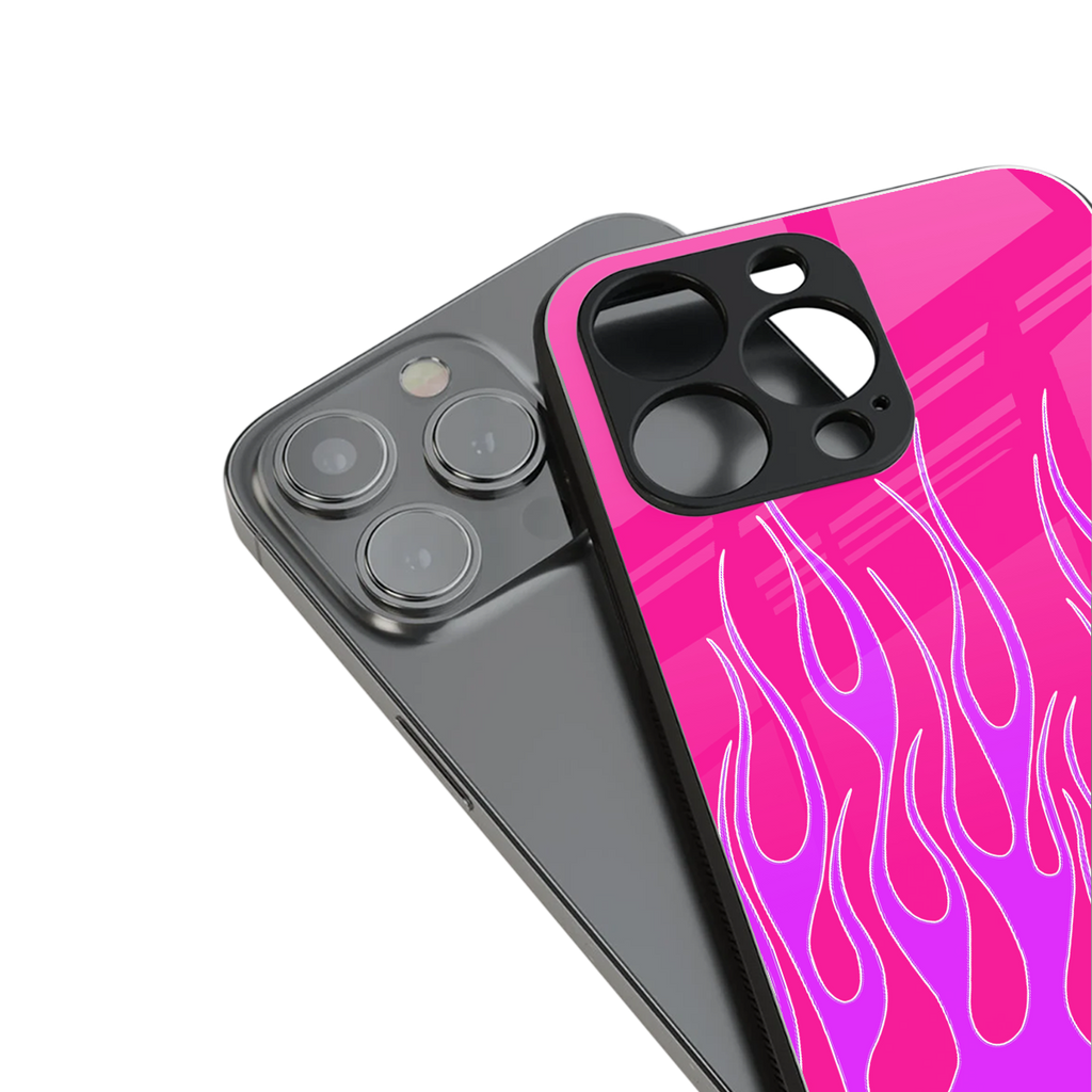y2k hot pink flames back phone cover | glass case for iphone 16 pro