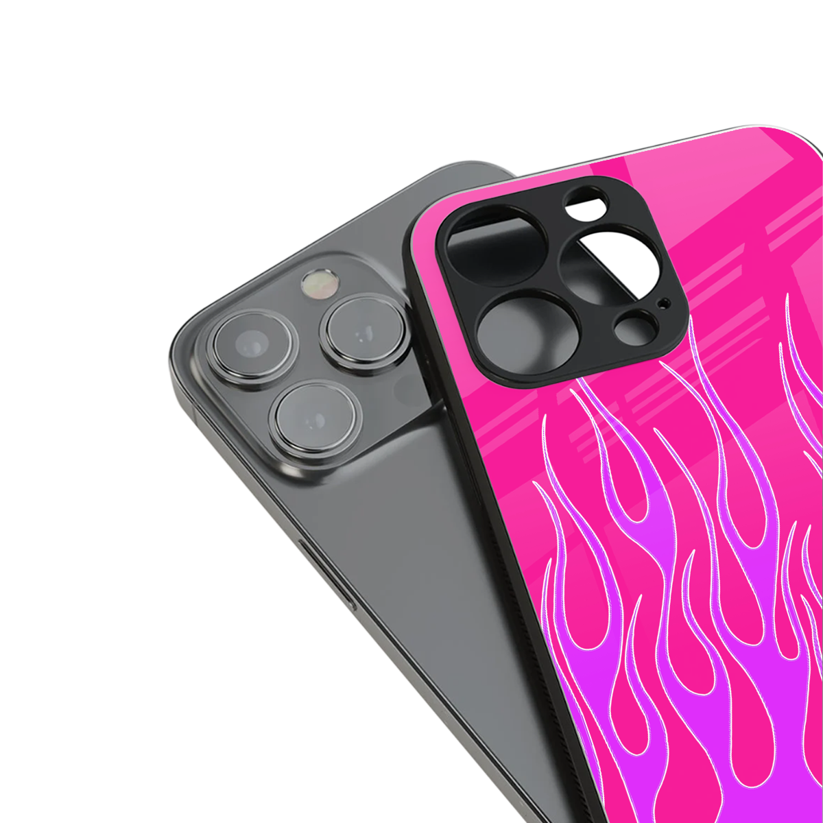 y2k hot pink flames back phone cover | glass case for iphone 16 pro