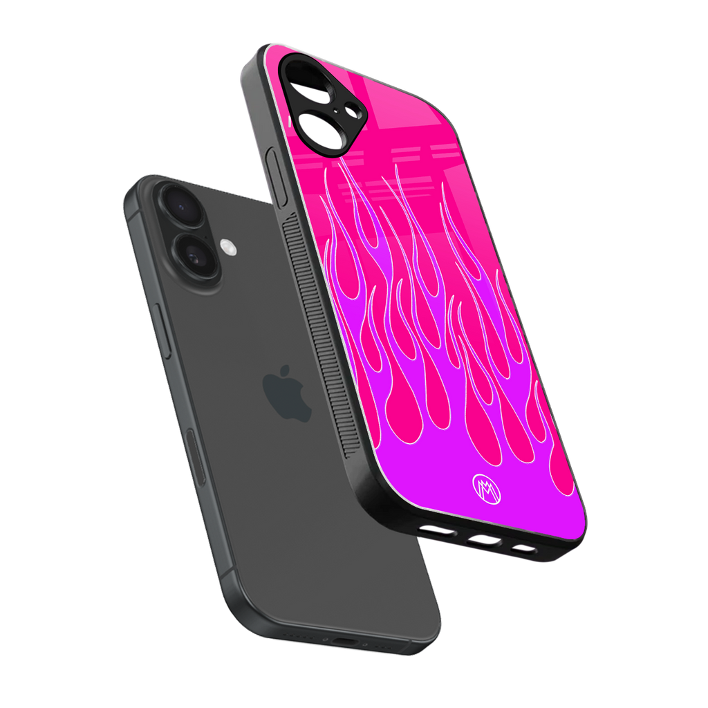 y2k hot pink flames back phone cover | glass case for iphone 16