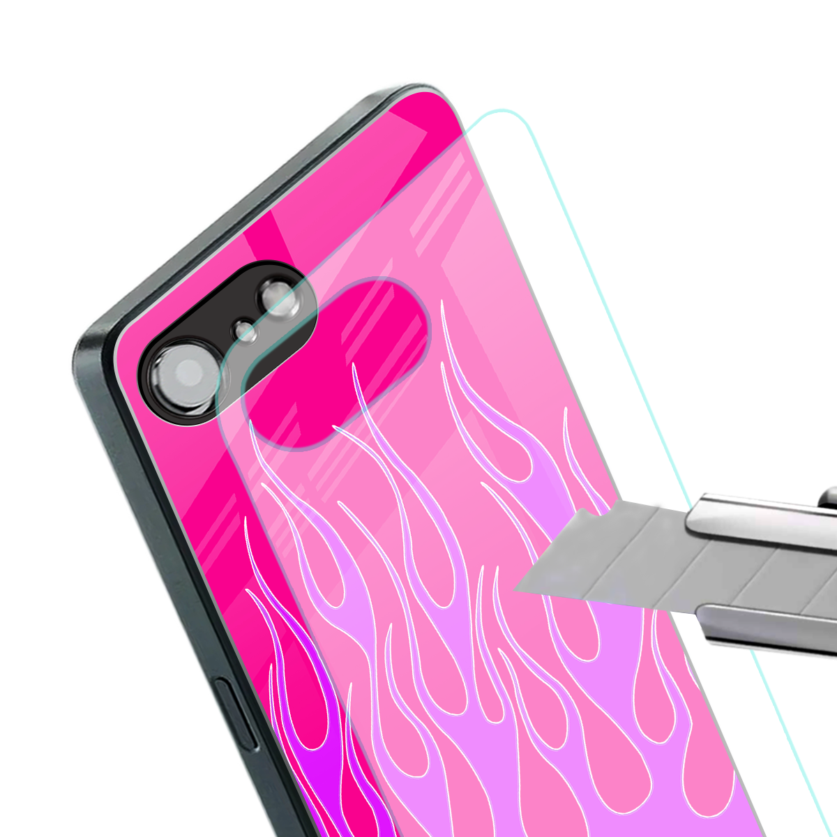 y2k hot pink flames back phone cover | glass case for iphone 16e