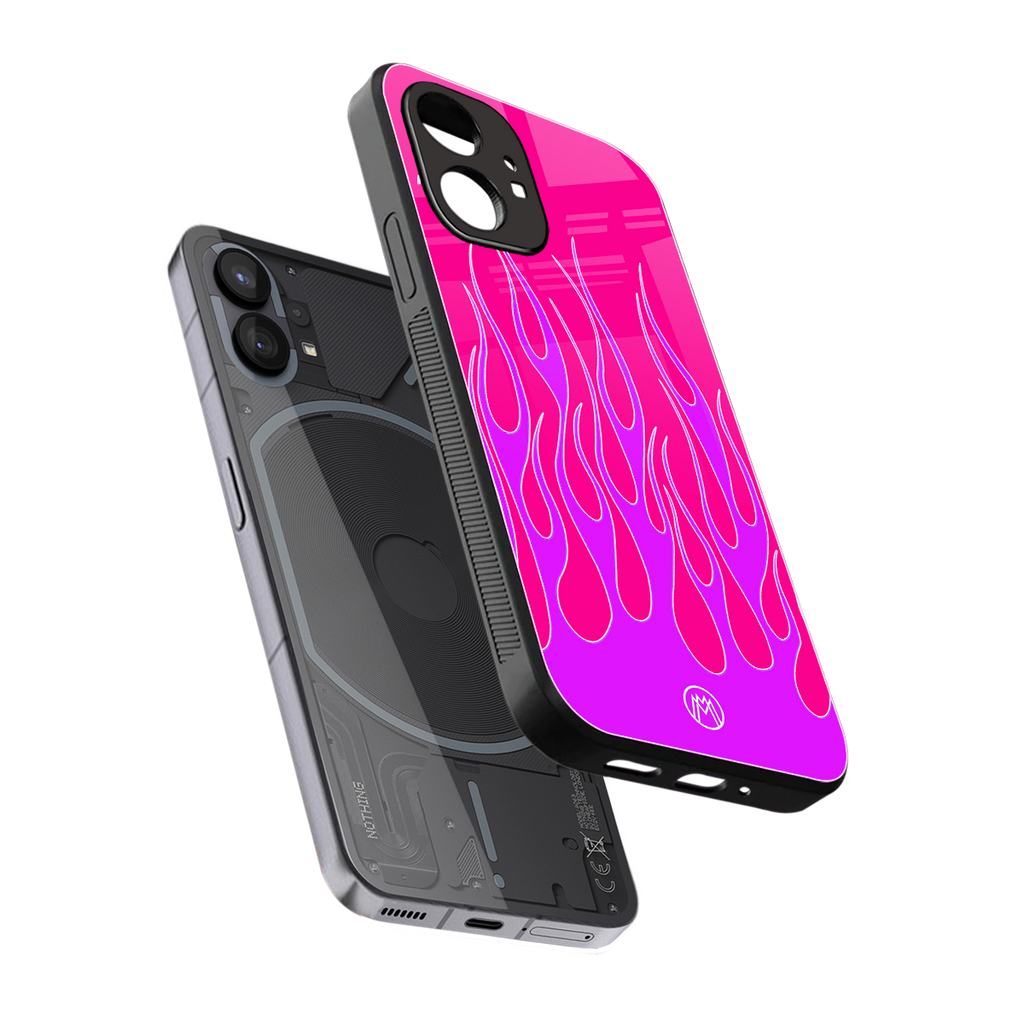 y2k hot pink flames back phone cover | glass case for nothing phone 1