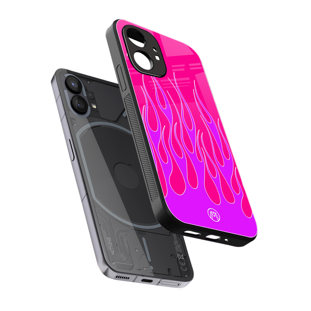 y2k hot pink flames back phone cover | glass case for nothing phone 1
