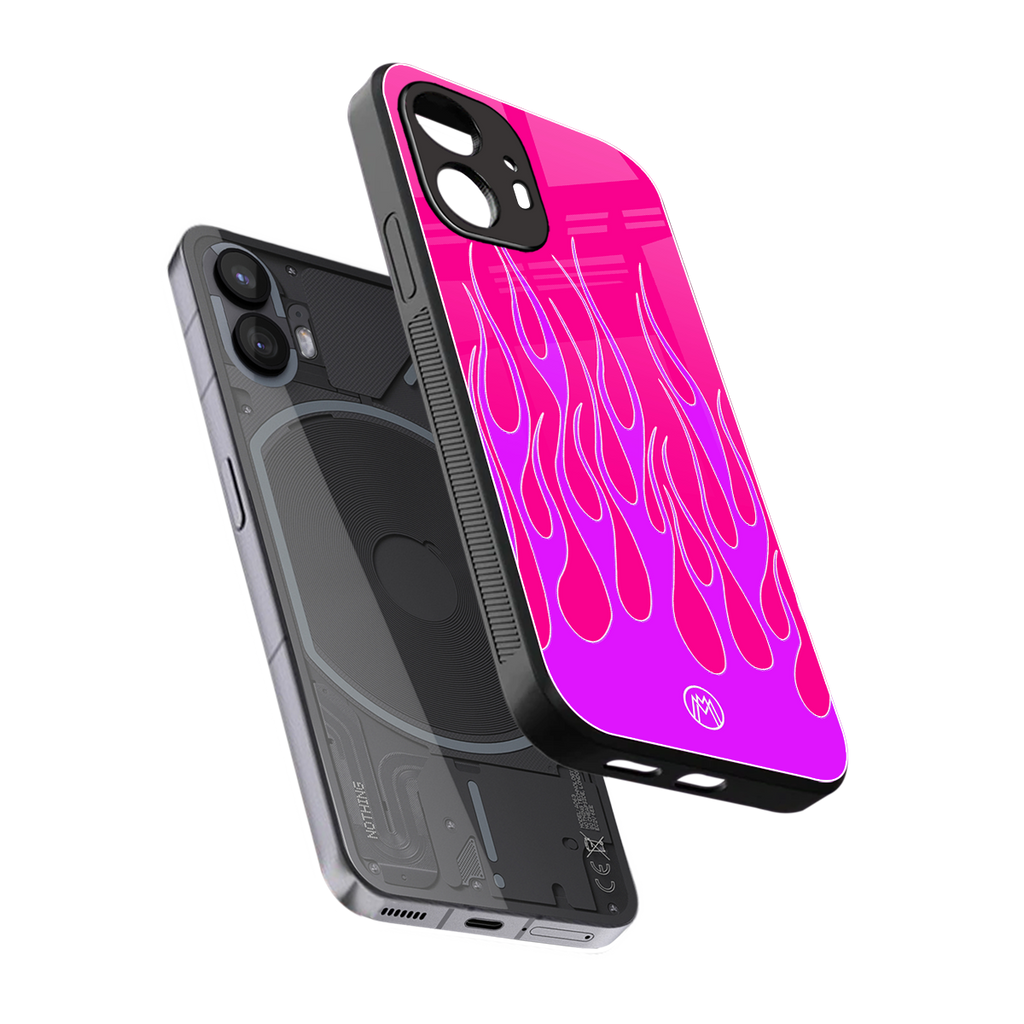 y2k hot pink flames back phone cover | glass case for nothing phone 2