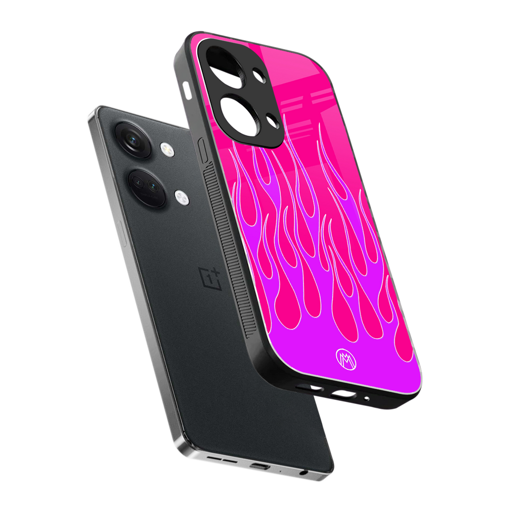 y2k hot pink flames back phone cover | glass case for oneplus nord 3