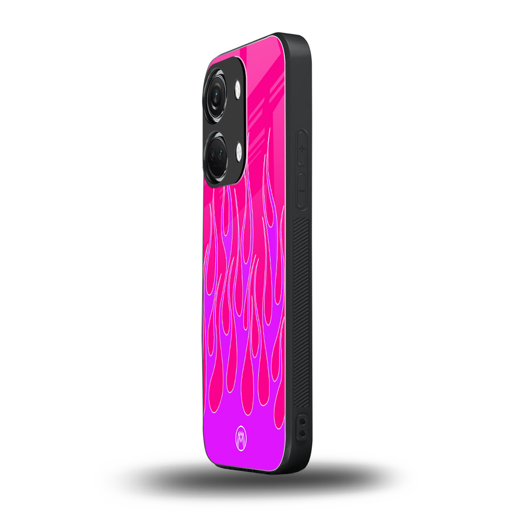 y2k hot pink flames back phone cover | glass case for oneplus nord 3