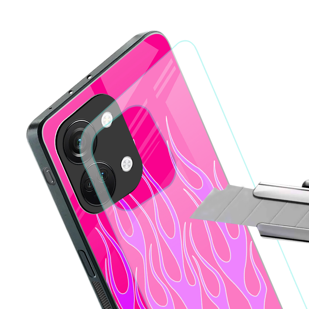 y2k hot pink flames back phone cover | glass case for oneplus nord 3