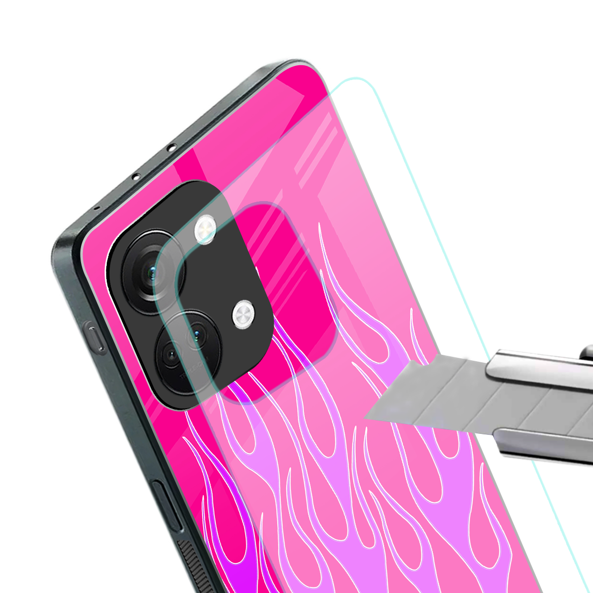 y2k hot pink flames back phone cover | glass case for oneplus nord 3
