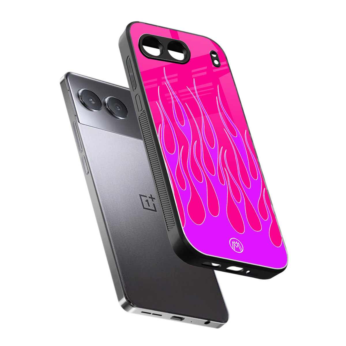 y2k hot pink flames back phone cover | glass case for oneplus nord 4