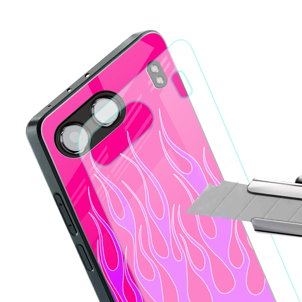 y2k hot pink flames back phone cover | glass case for oneplus nord 4