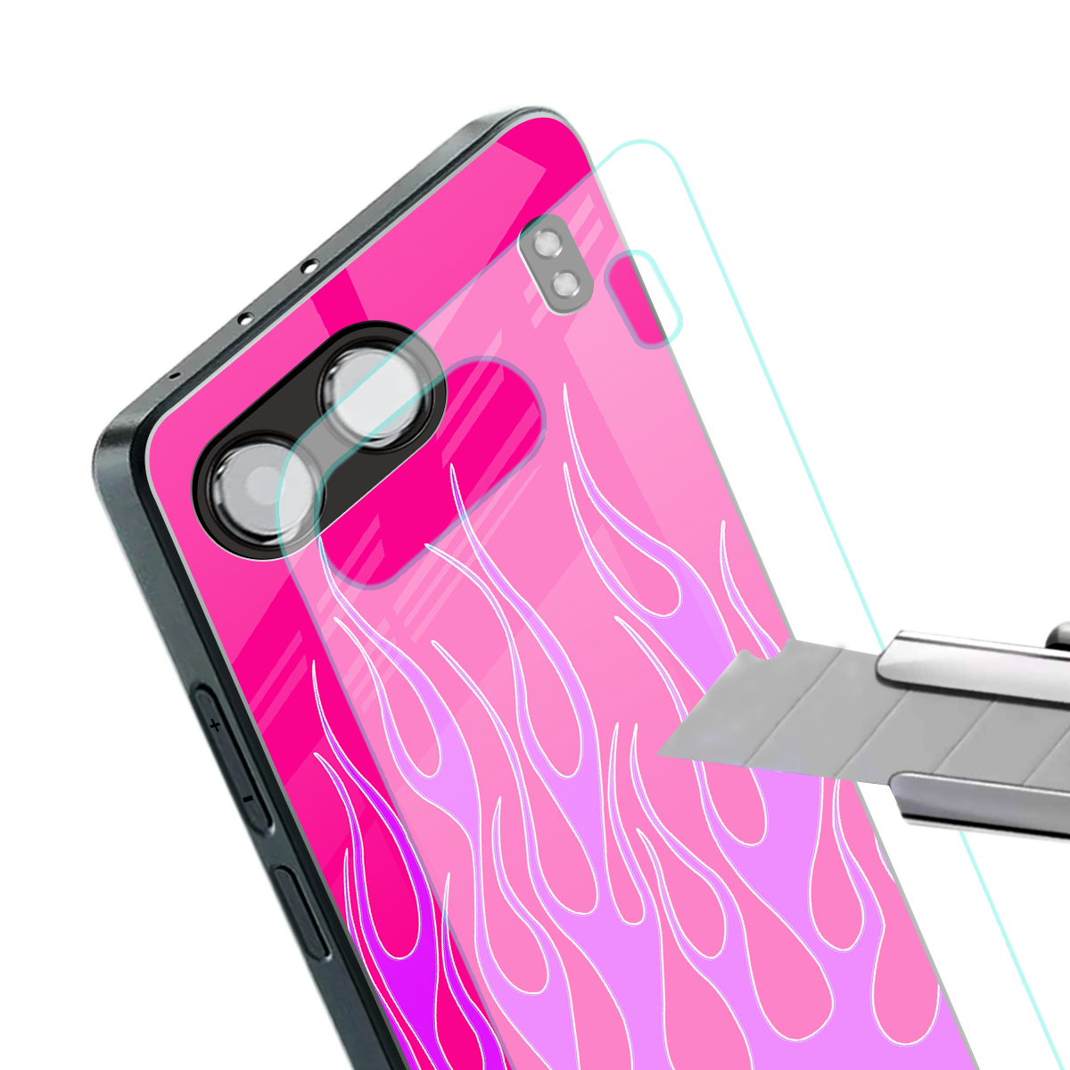 y2k hot pink flames back phone cover | glass case for oneplus nord 4