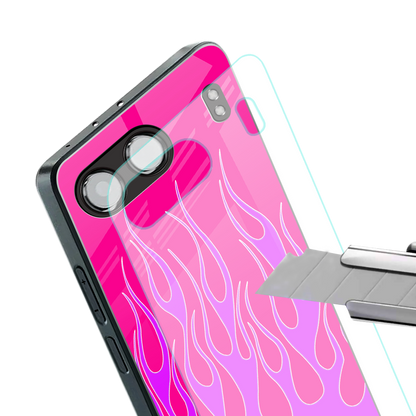 y2k hot pink flames back phone cover | glass case for oneplus nord 4