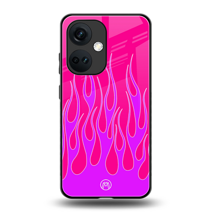 y2k hot pink flames back phone cover | glass case for oneplus nord ce 3