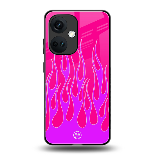 y2k hot pink flames back phone cover | glass case for oneplus nord ce 3