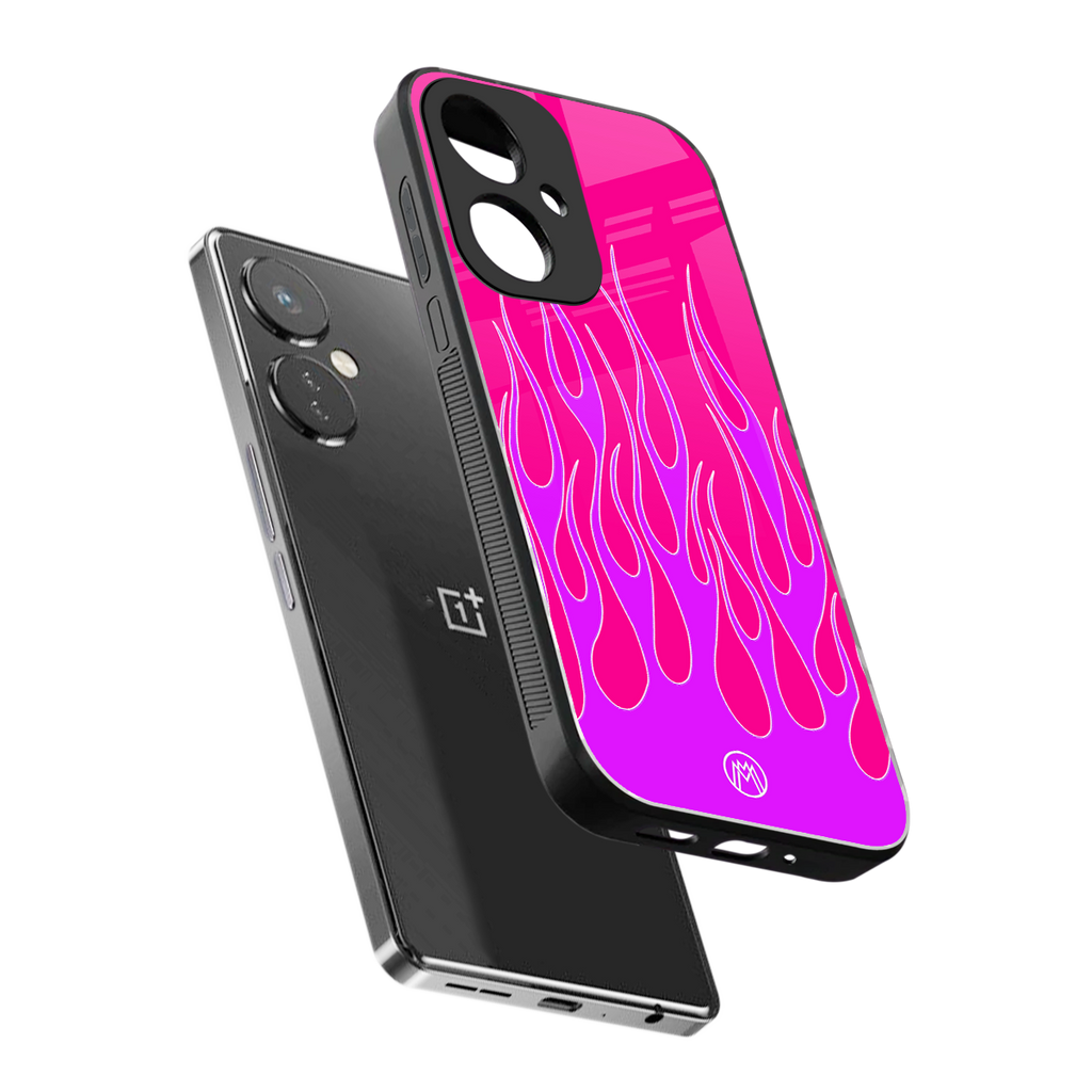 y2k hot pink flames back phone cover | glass case for oneplus nord ce 3