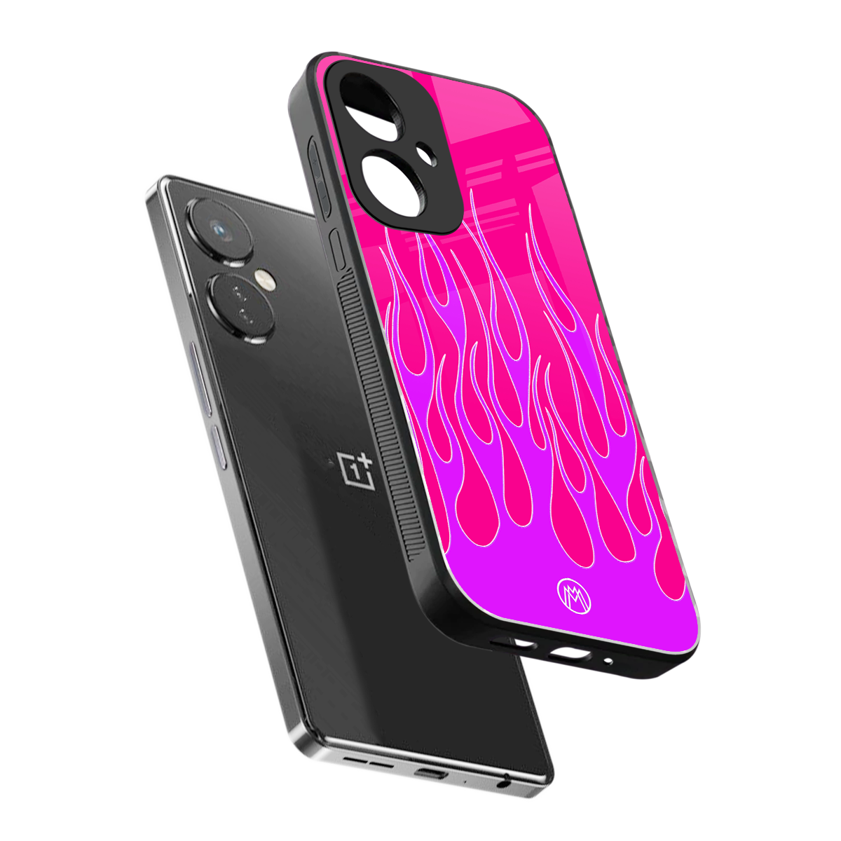 y2k hot pink flames back phone cover | glass case for oneplus nord ce 3