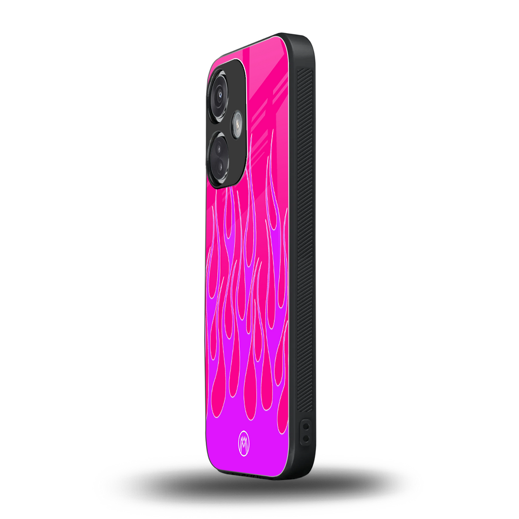 y2k hot pink flames back phone cover | glass case for oneplus nord ce 3