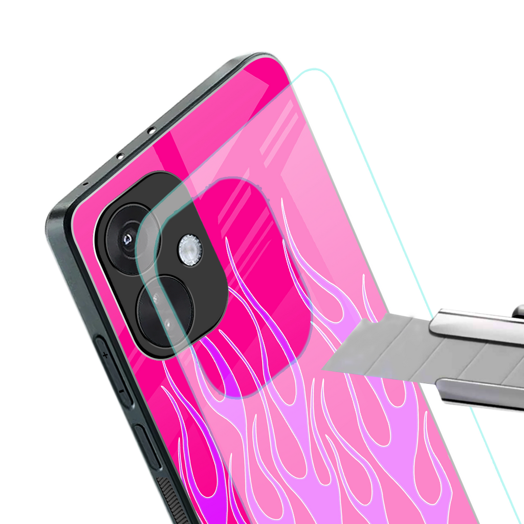y2k hot pink flames back phone cover | glass case for oneplus nord ce 3