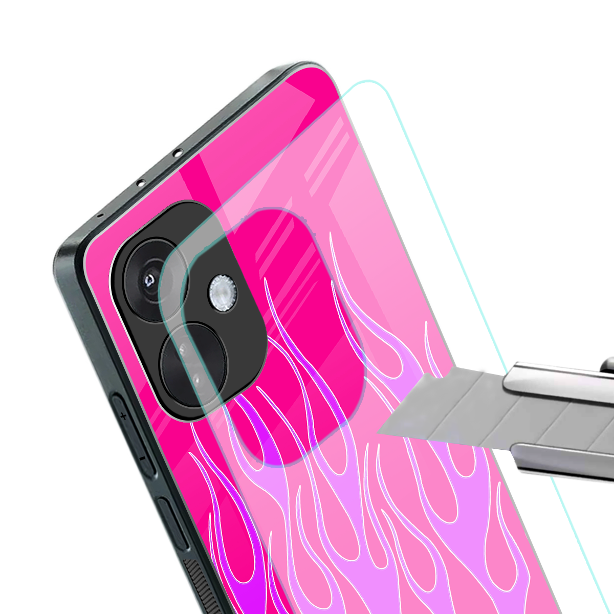 y2k hot pink flames back phone cover | glass case for oneplus nord ce 3