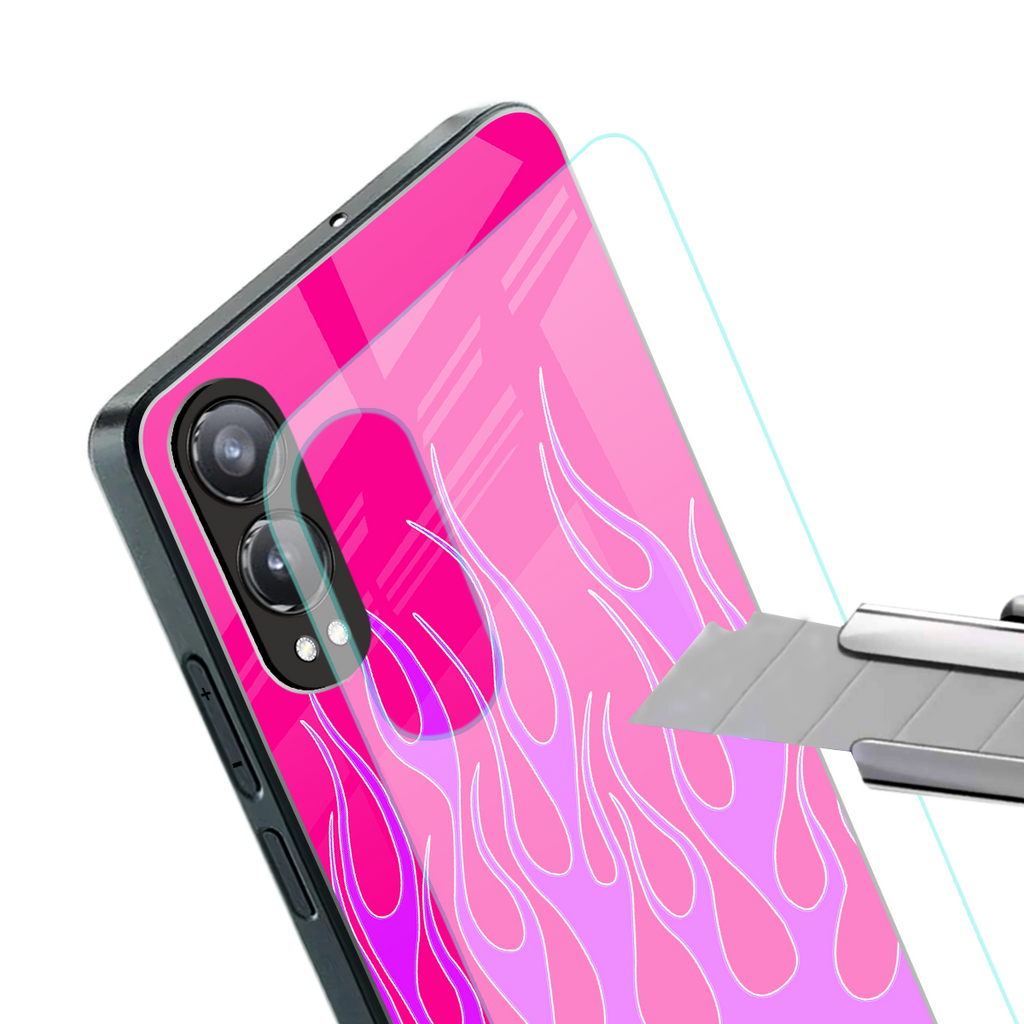 y2k hot pink flames back phone cover | glass case for oneplus nord ce 4 lite