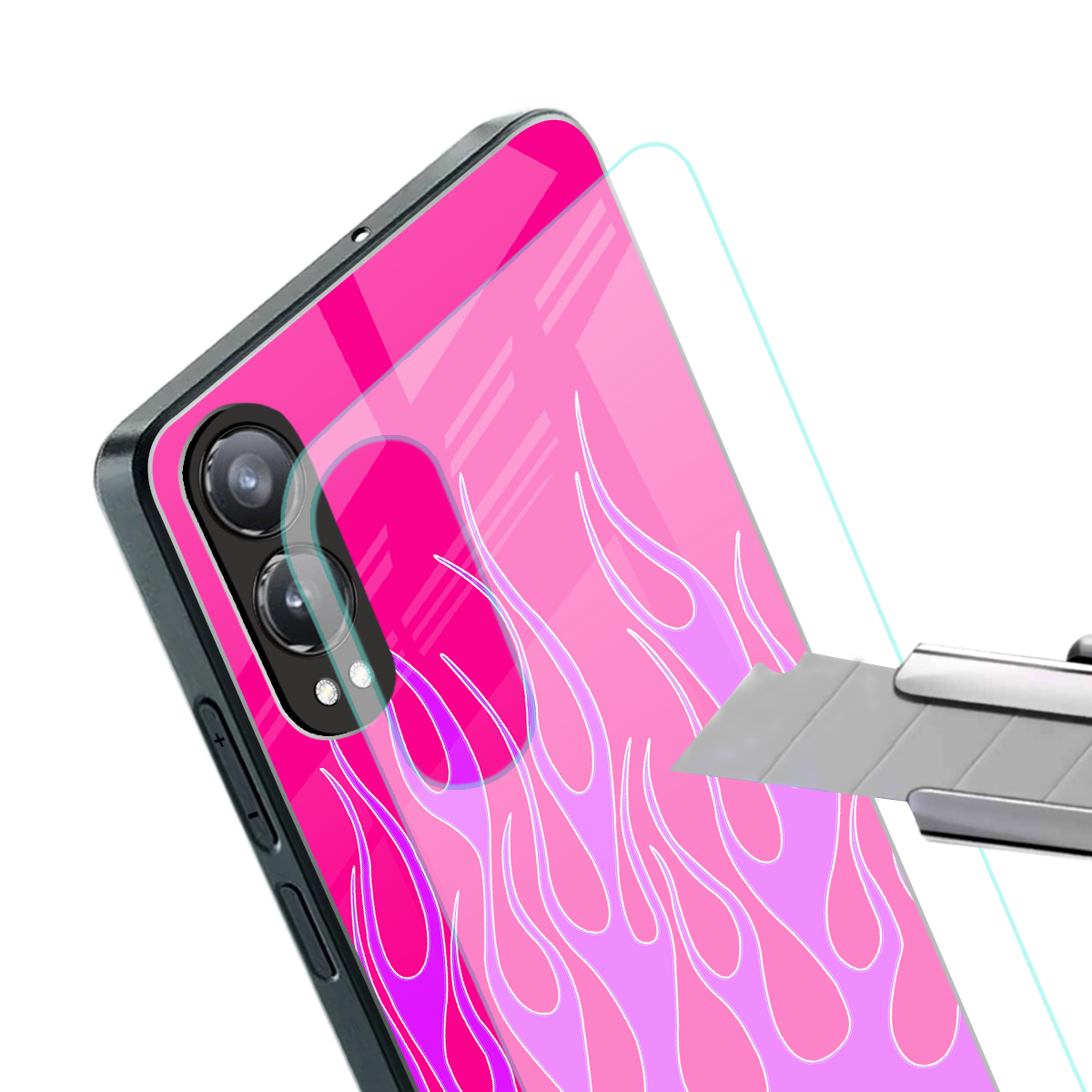 y2k hot pink flames back phone cover | glass case for oneplus nord ce 4 lite