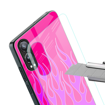 y2k hot pink flames back phone cover | glass case for oneplus nord ce 4 lite