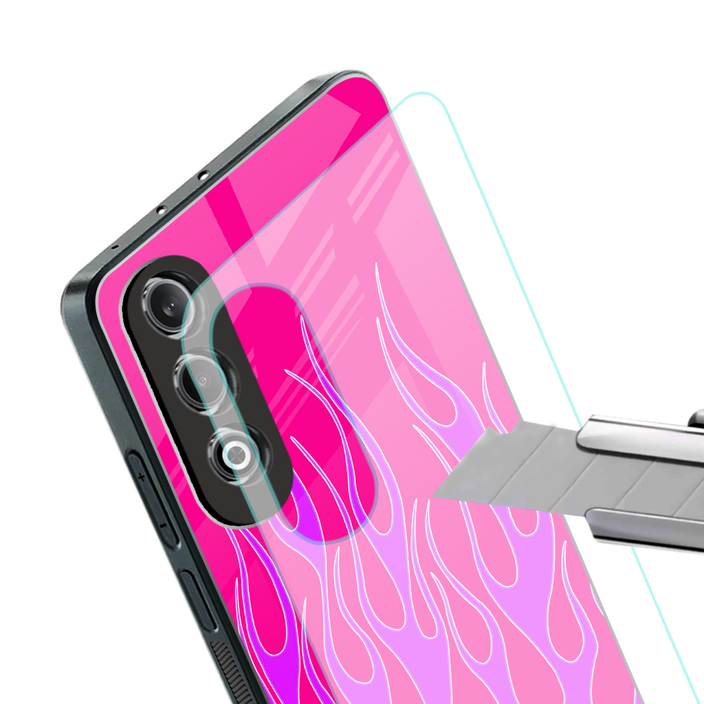 y2k hot pink flames back phone cover | glass case for oneplus nord ce 4