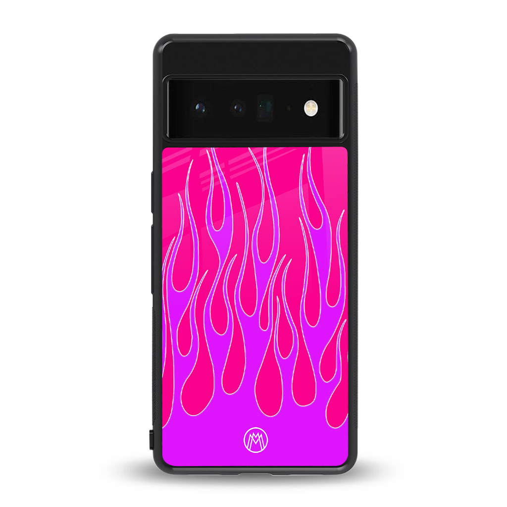 y2k hot pink flames back phone cover | glass case for google pixel 6 pro