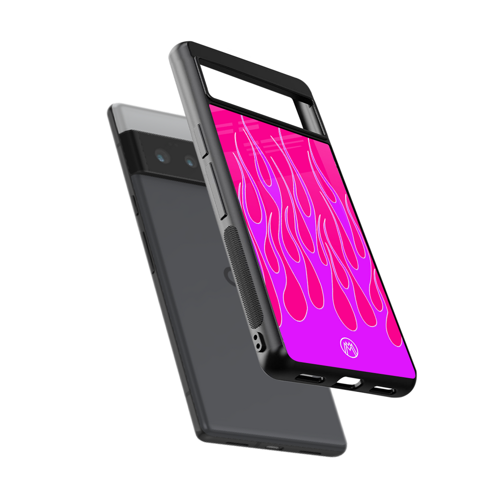 y2k hot pink flames back phone cover | glass case for google pixel 6 pro