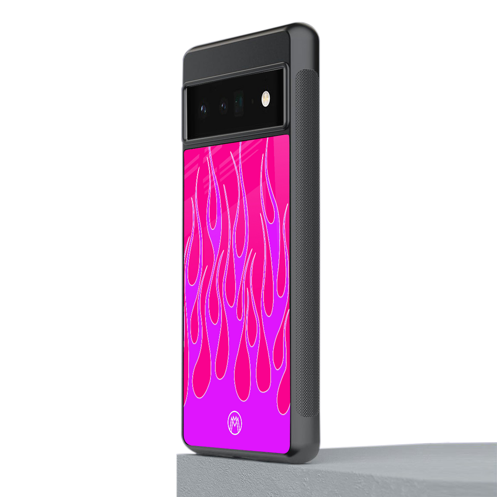 y2k hot pink flames back phone cover | glass case for google pixel 6 pro