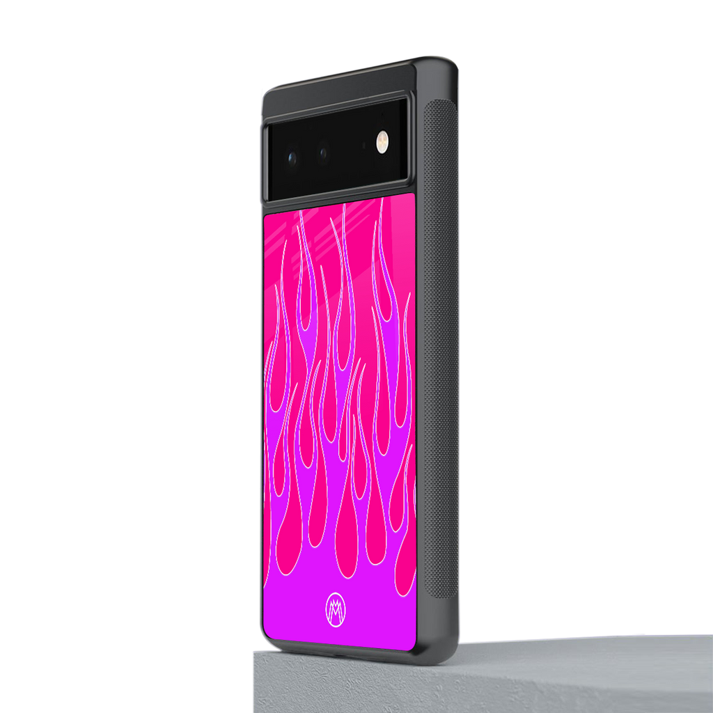 y2k hot pink flames back phone cover | glass case for google pixel 6