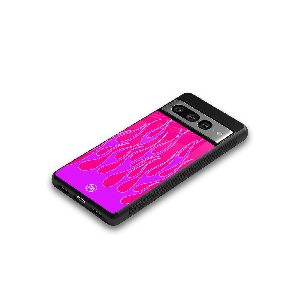 y2k hot pink flames back phone cover | glass case for google pixel 7 pro