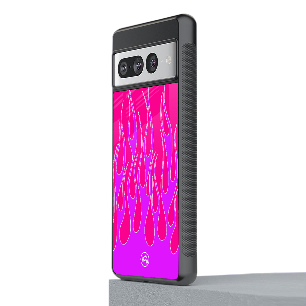 y2k hot pink flames back phone cover | glass case for google pixel 7 pro
