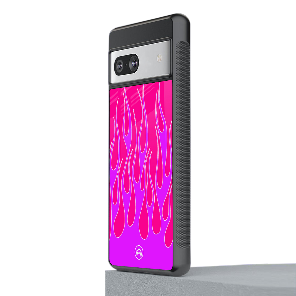 y2k hot pink flames back phone cover | glass case for Google Pixel 7