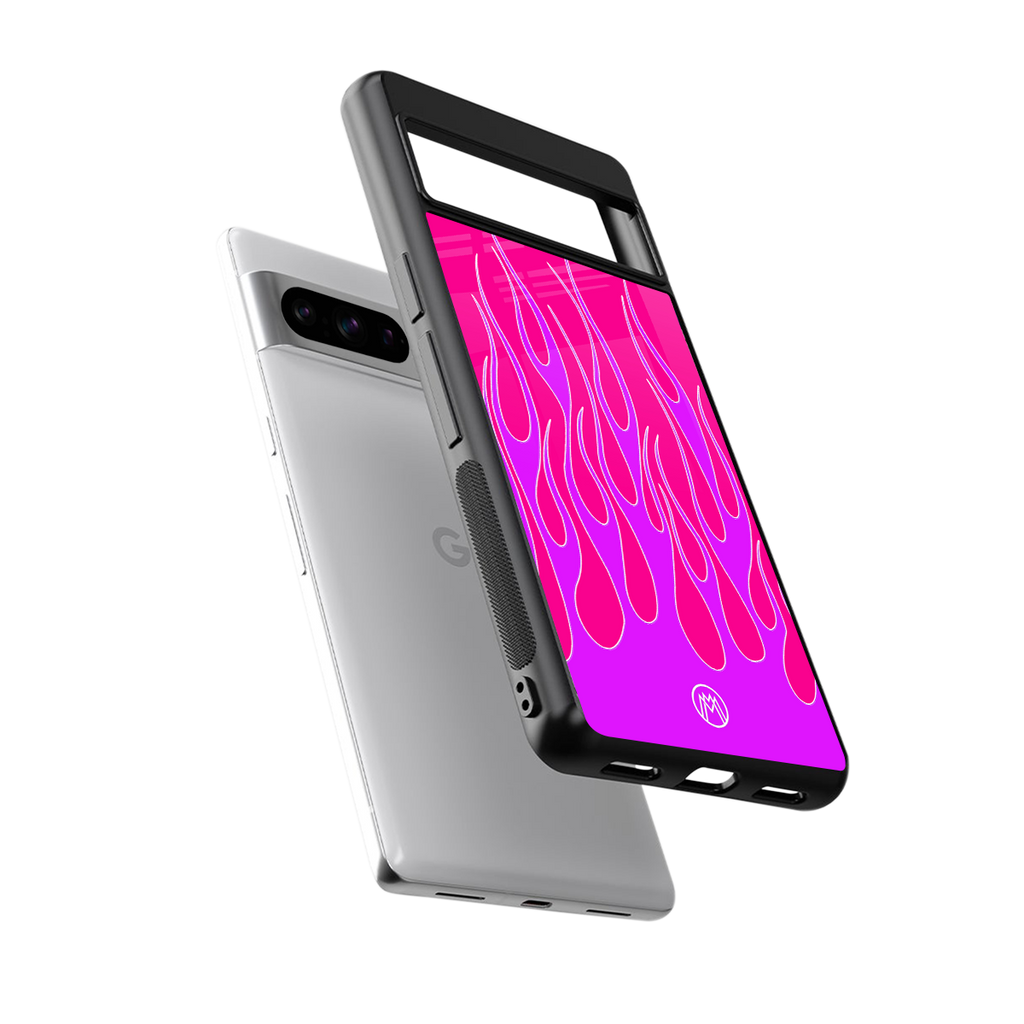 y2k hot pink flames back phone cover | glass case for google pixel 8 pro