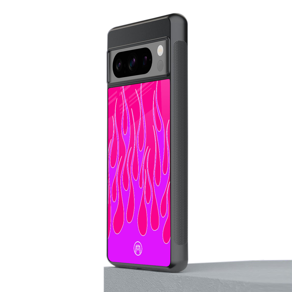 y2k hot pink flames back phone cover | glass case for google pixel 8 pro