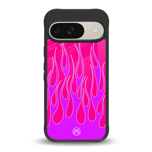 y2k hot pink flames back phone cover | glass case for google pixel 9