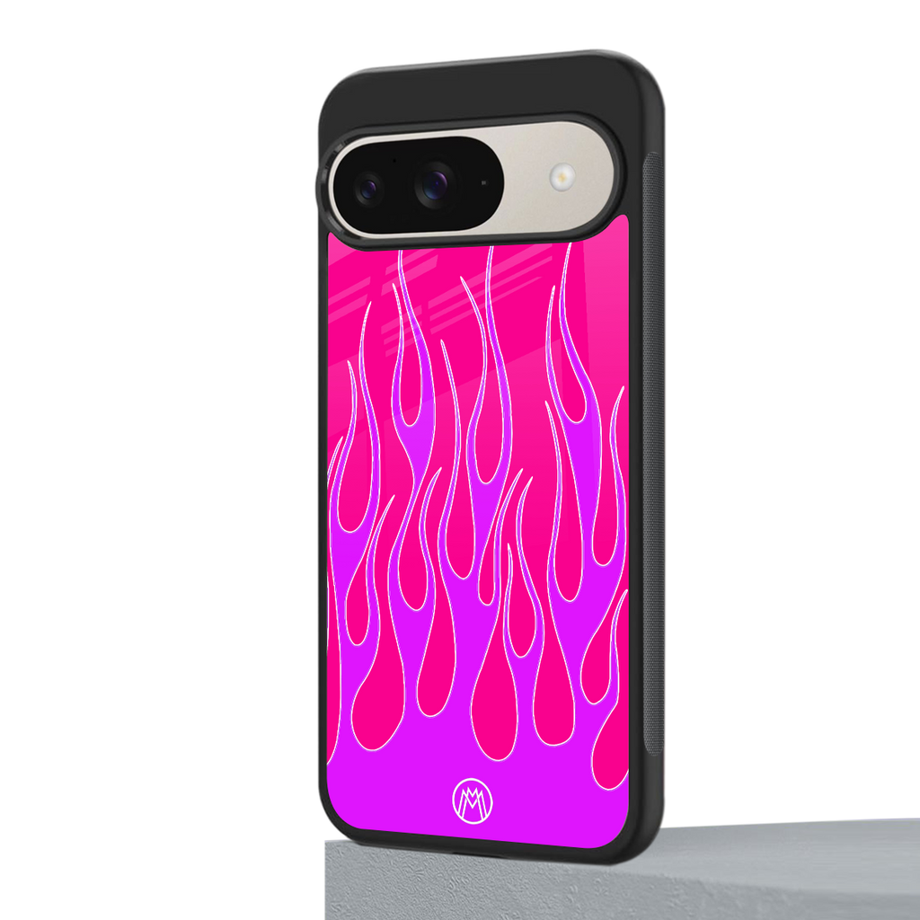 y2k hot pink flames back phone cover | glass case for google pixel 9
