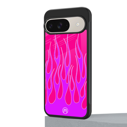 y2k hot pink flames back phone cover | glass case for google pixel 9