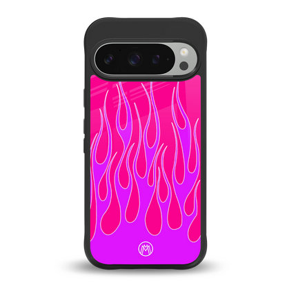 y2k hot pink flames back phone cover | glass case for google pixel 9 pro