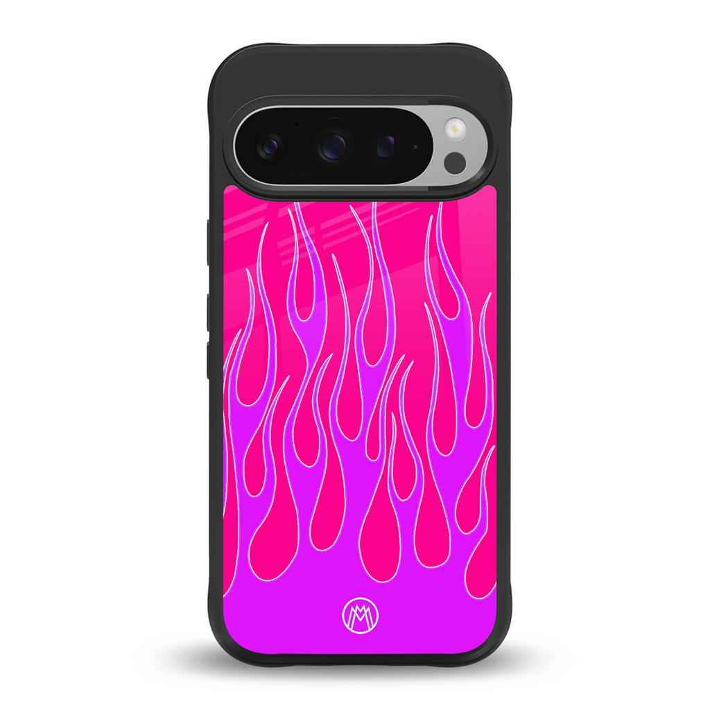 y2k hot pink flames back phone cover | glass case for google pixel 9 pro xl