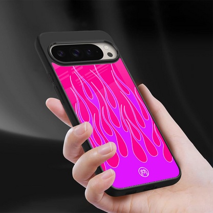 y2k hot pink flames back phone cover | glass case for google pixel 9 pro xl