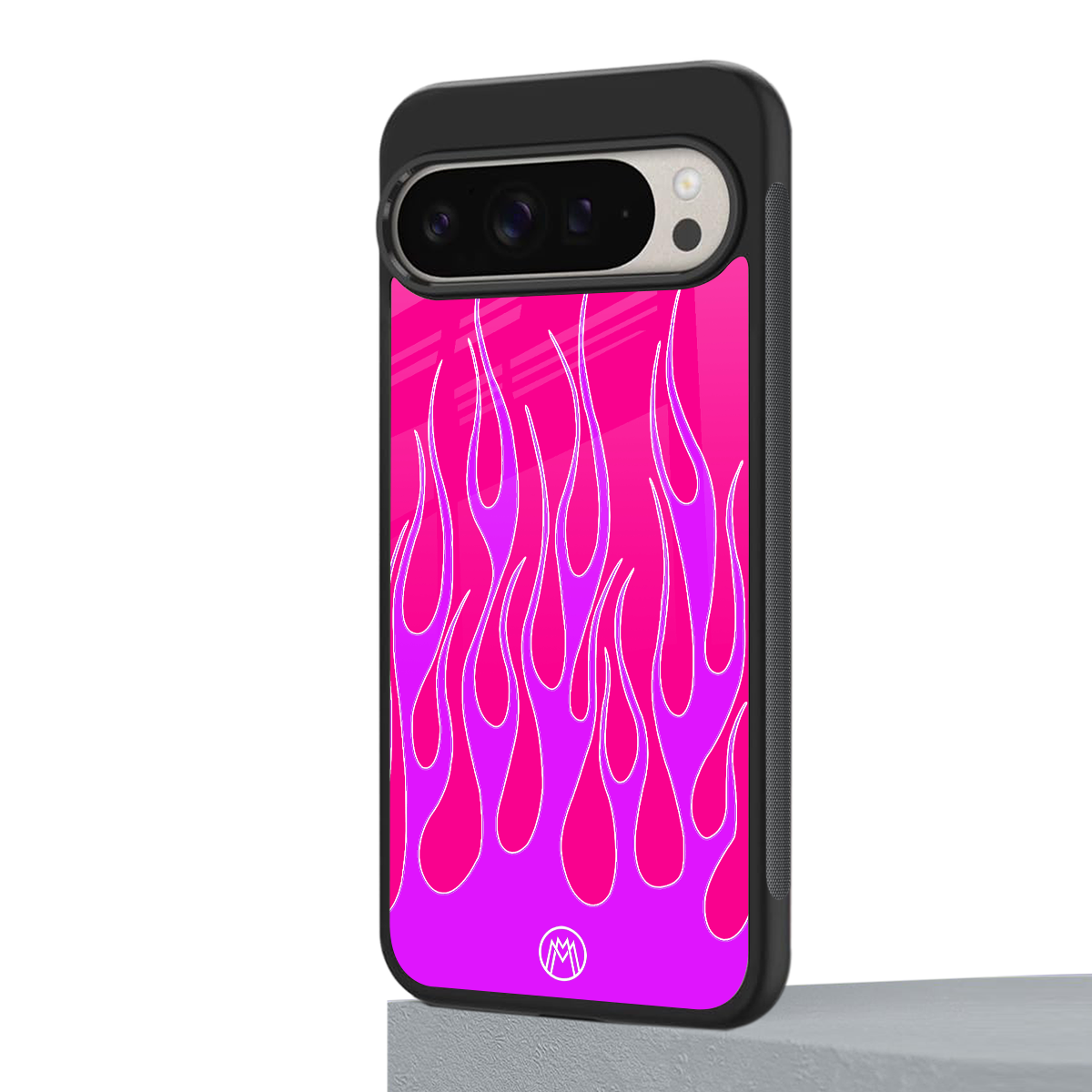 y2k hot pink flames back phone cover | glass case for google pixel 9 pro