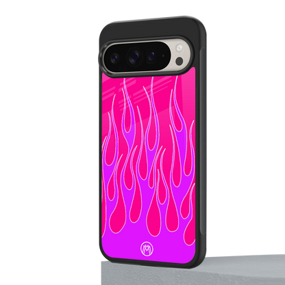y2k hot pink flames back phone cover | glass case for google pixel 9 pro