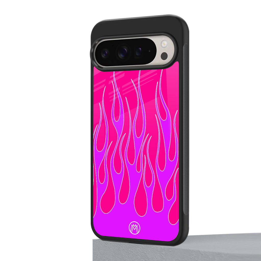 y2k hot pink flames back phone cover | glass case for google pixel 9 pro xl