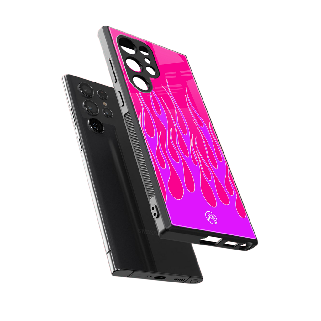 y2k hot pink flames back phone cover | glass case for samsung galaxy s23 ultra