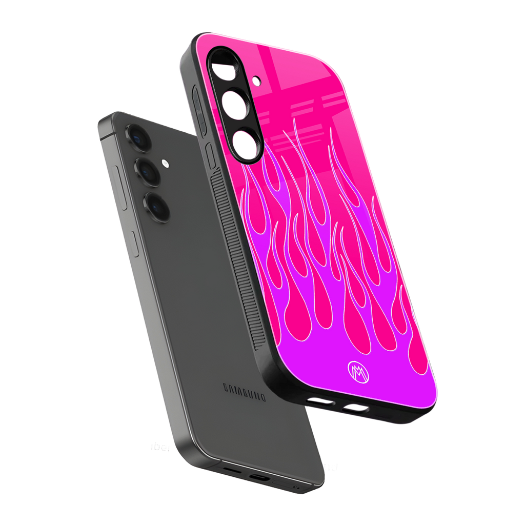 y2k hot pink flames back phone cover | glass case for samsung galaxy s24